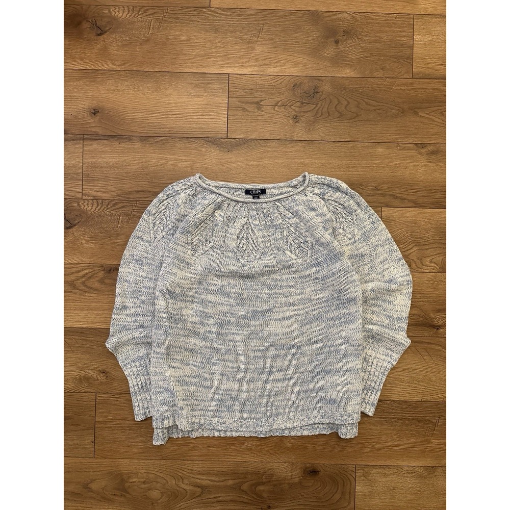 Women's Chaps Blue & White Knit Crewneck Pullover Sweater Size XXL